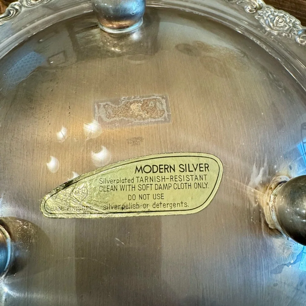 Vintage Silver Plated‎ Bowl with Brushed Finish and Pedestal Feet 12” Diameter